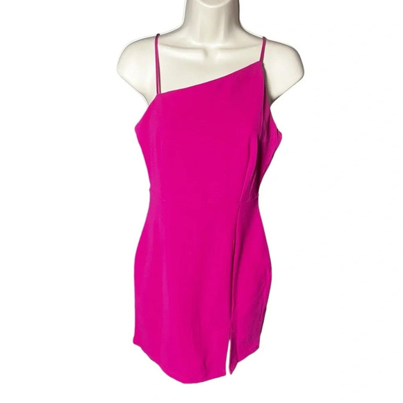 Hot Pink Asymmetrical Mini Dress – NWT, Size Small (4–6) - Picture 2 of 5